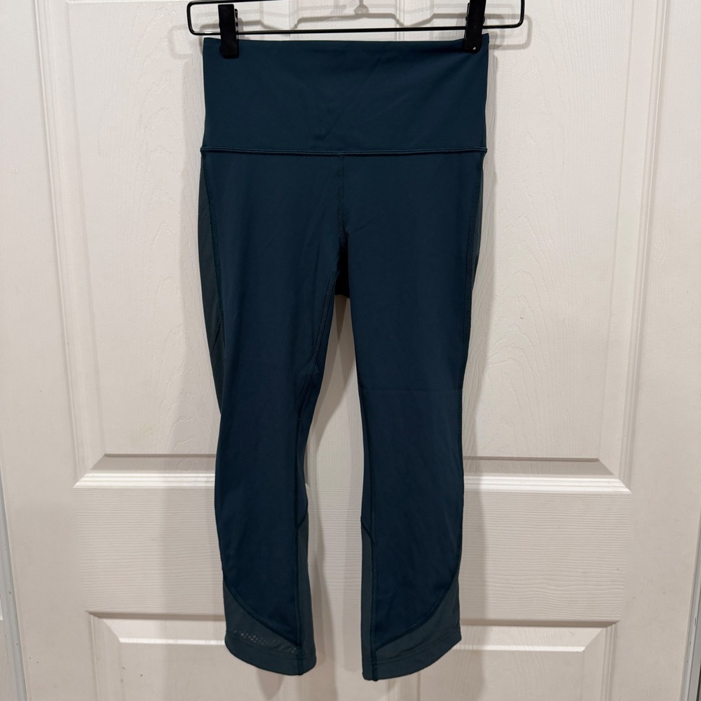 Lululemon Pace Rival Crop High Rise Mesh Panel Leggings Teal Green Size 4